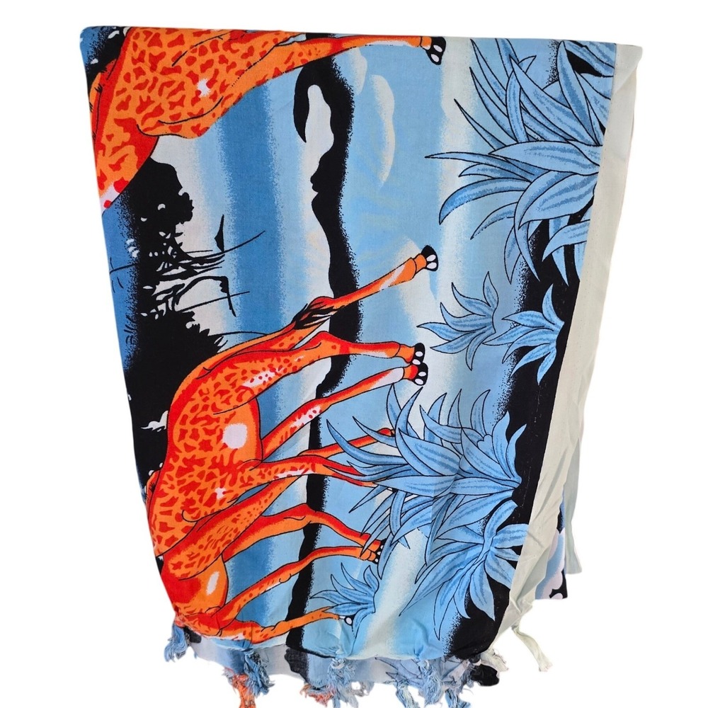 African Giraffe Print Beach Cover Up Sarong with Tassels Women